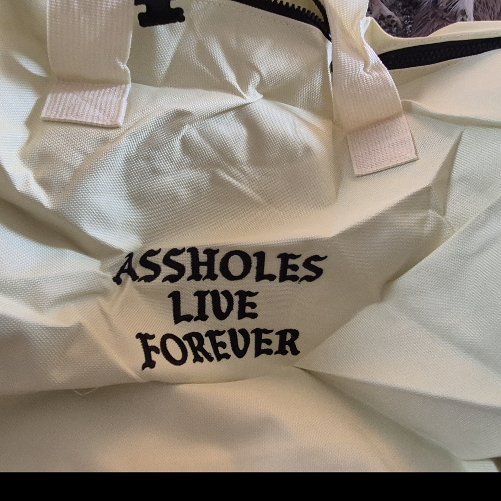 Garment Bag with 'ASSHOLES LIVE FOREVER' Print - White